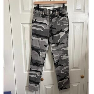 Re/Done Originals Camo Print High Rise Button Fly Ankle Crop Stretch Jeans 27/4